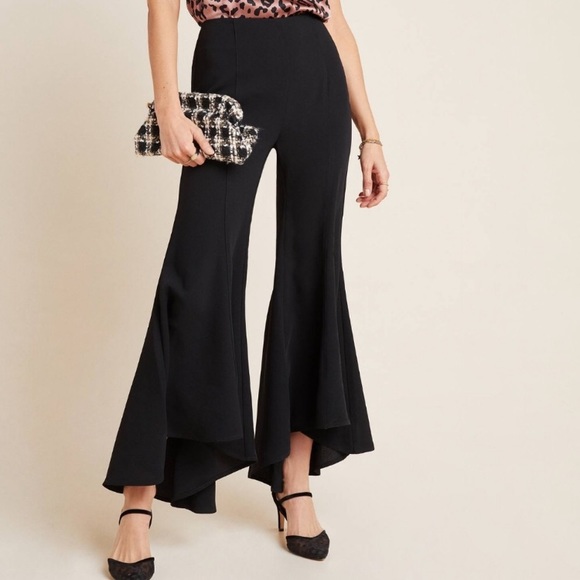 ANTHROPOLOGIE NWT Black Wide Leg Flowy Flounce Flare Pants Zinnia Trousers - Picture 13 of 13